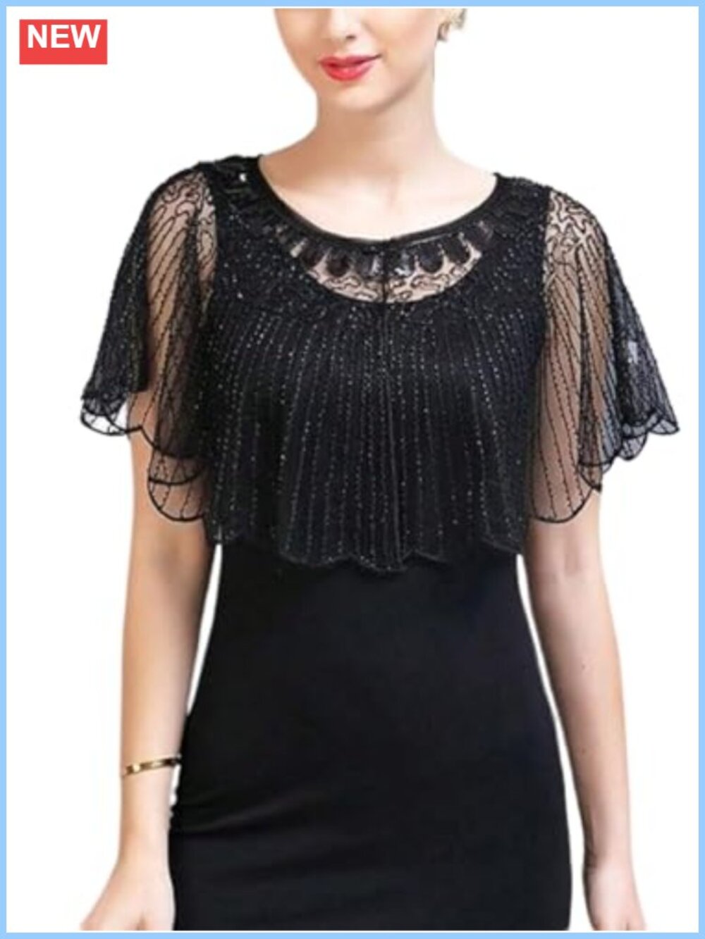 Women's Sequin Beaded Sheer Mesh Shawl Wrap Evening Cape Bridal Cover Up